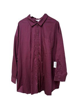 Old Navy Boyfriend Shirt Burgundy Red Cotton Plus Size 3X Tunic Womens Top NWT